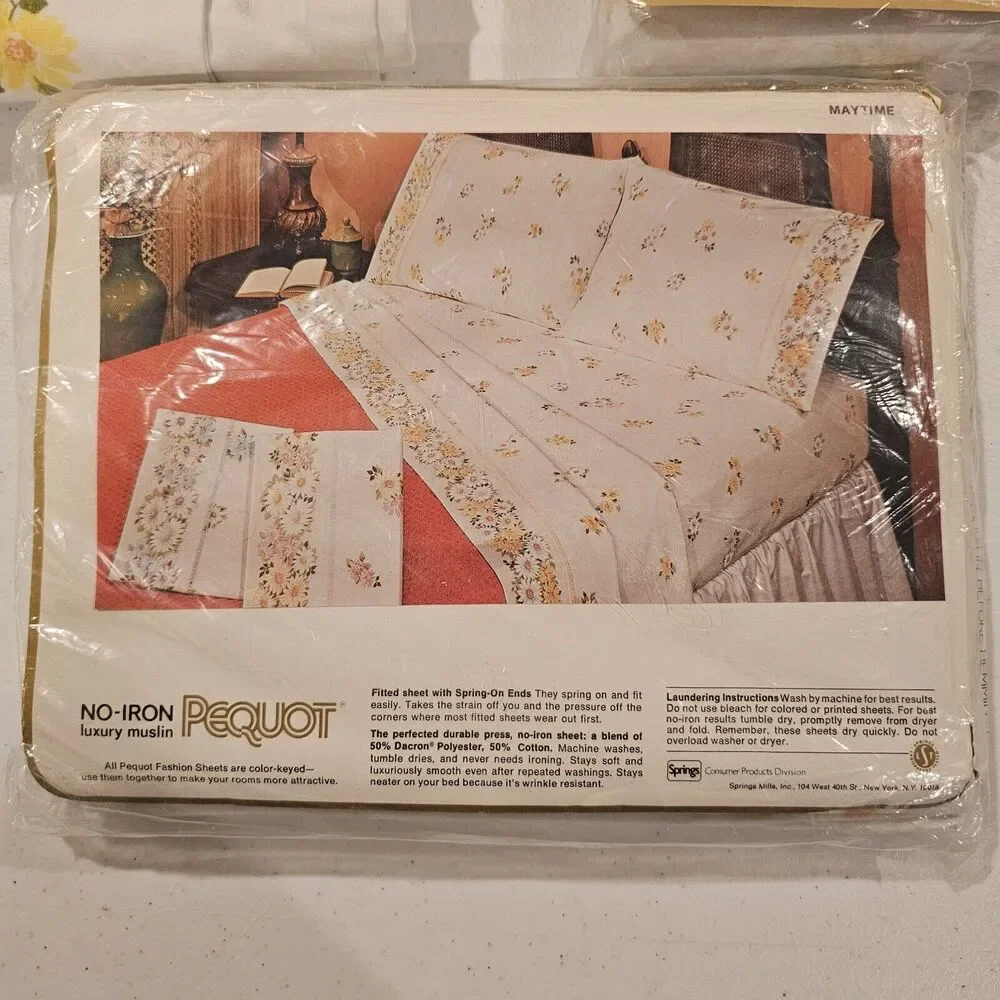 Pequot‎ Twin Size Vintage Muslin Sheet Set Standard Pillowcases White Floral New
